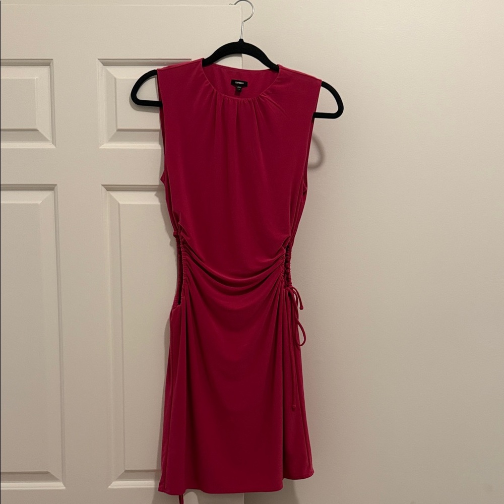 Express Fuchsia Crew Neck Sleeveless Side Tie Cutout Mini Dress